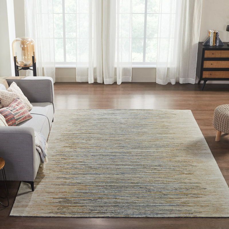 Abstract Stripe Wool Rich Blend Area Rug, Rectangle 8'6" x 11'6", Beige/Ivory/Blue/Sand