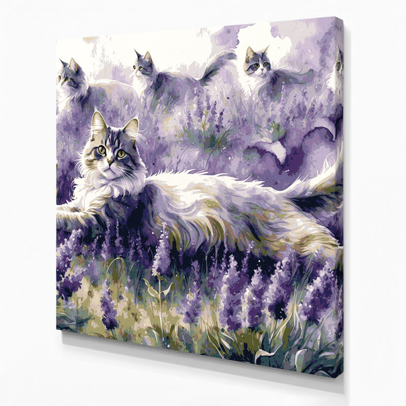 «Cats Chartreux», art mural sur toile mauve, H 12 po x l 12 po