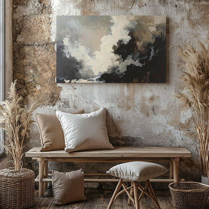Toile, art mural, éthéré, fumée, toile abstraite, taupe foncé et blanc, atmosphère artistique, prêt à accrocher