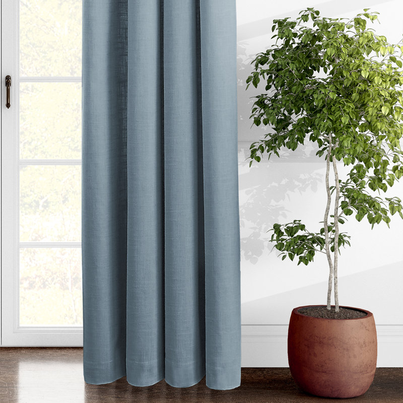Elsie Linen Look Rod Pocket Drapery Panels Pair, 50"W x 84"L, Cornflower