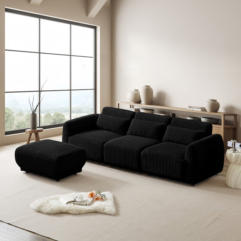 Canapé modulaire en tissu Antur, Velours côtelé noir