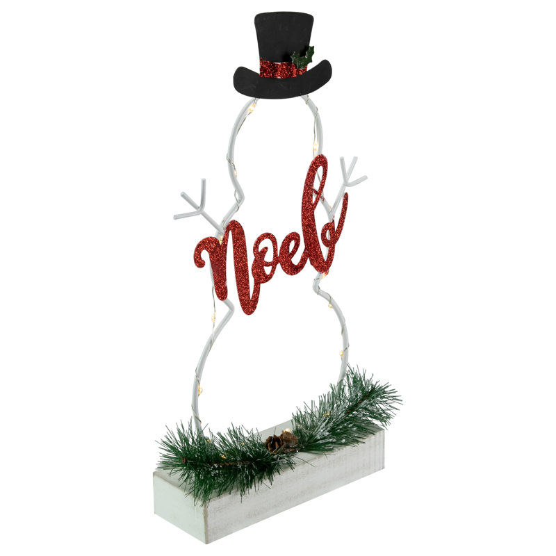 12.75" LED Lighted Snowman Silhouette Noel Sign with Pine Accents