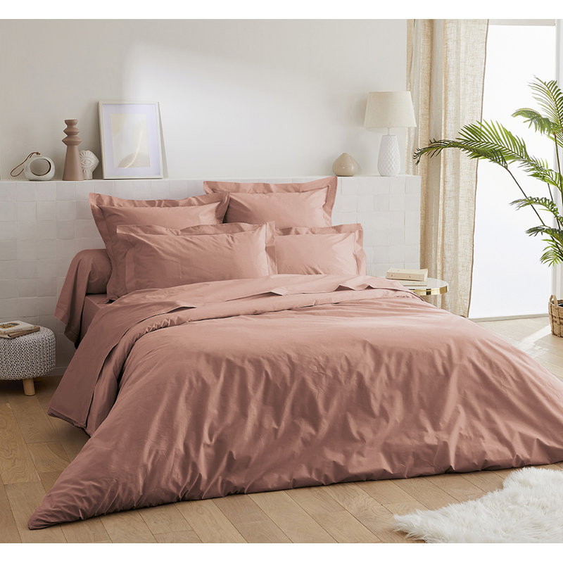 Hazelanne Solid Colour Duvet Cover with Pillowcases, 220 x 240cm Duvet Cover, Pink