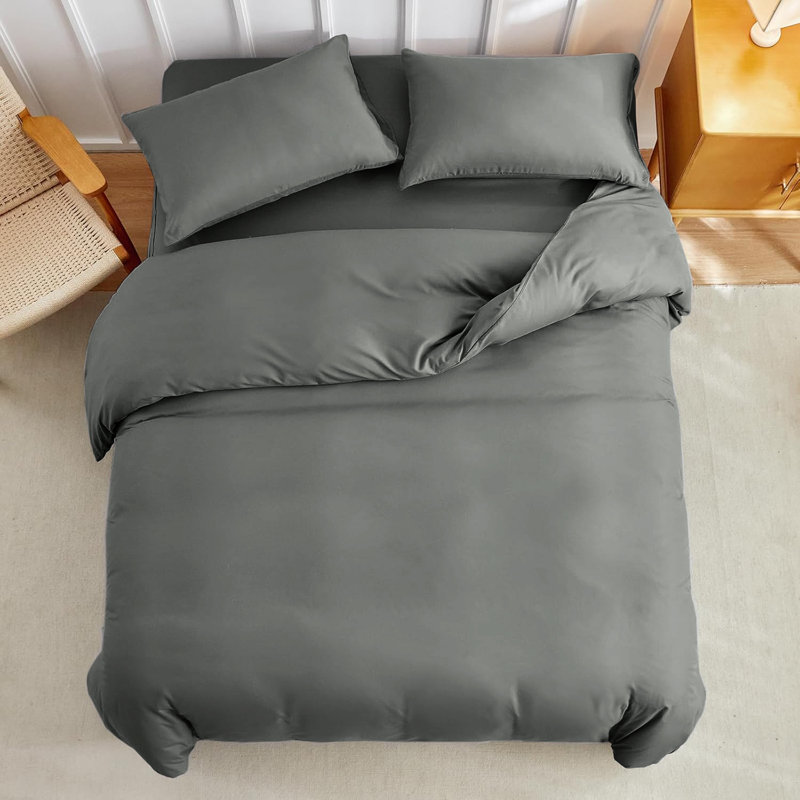 Super Soft Microfibre Reversible Plain Duvet Cover Set, Single Duvet Cover Set + 2 Pillowcases, Grey