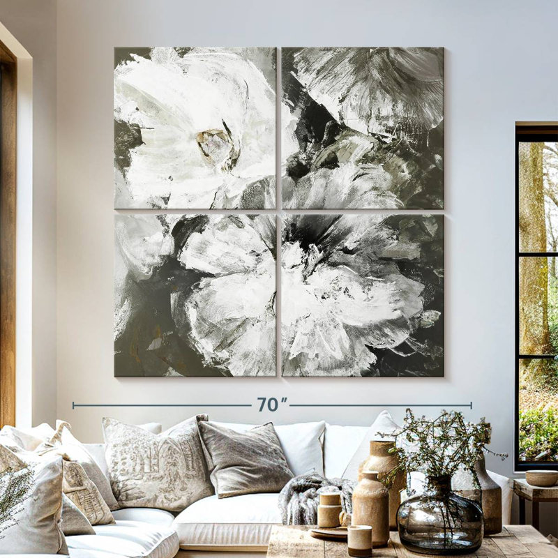 Fleurs blanches et grises Avery, H 57 po x l 57 po