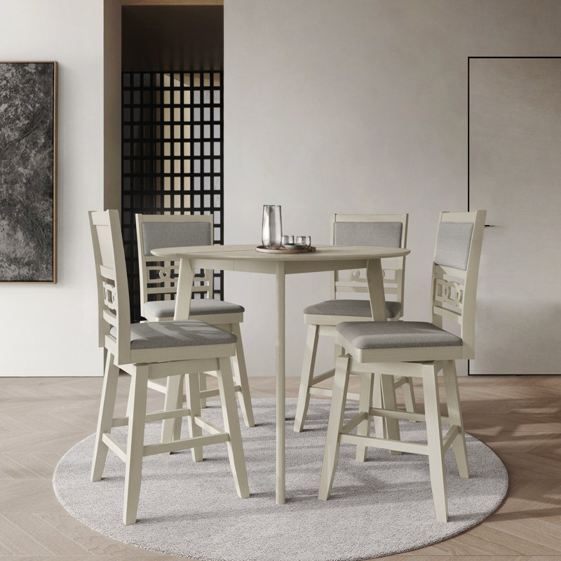 Ensemble de salle à manger 5 pièces à hauteur de comptoir avec chaises pivotantes et table ronde de 45 pouces, gris antique