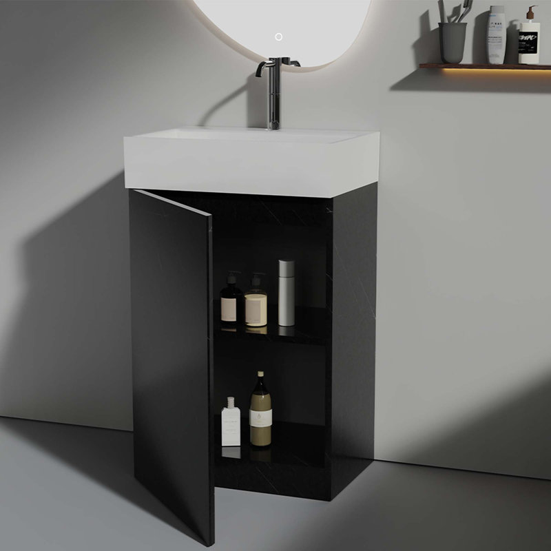 Meuble-lavabo en marbre 20 po avec lavabo en céramique (robinet non inclus), Noir, noir, noir, noir