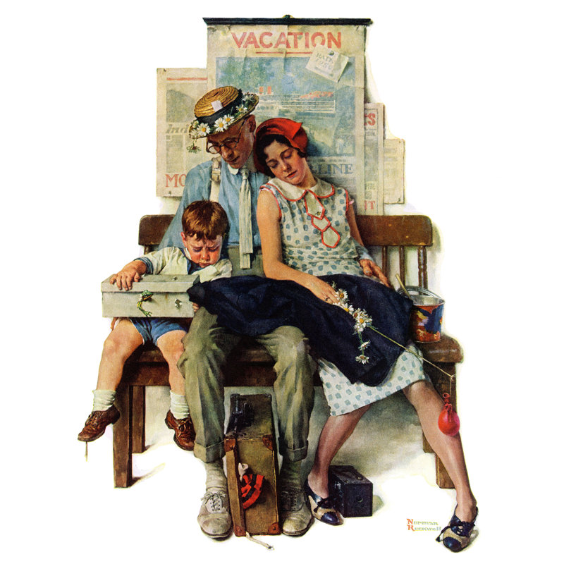 « home from vacances » par norman rockwell, reproduction d’art sur toile tendue, H 52 po x l 40 po