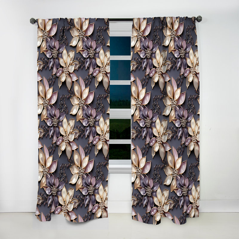 Purple And Gold Glass Glamour Opulence III - Glam Feather Curtain - Velvet Room Darkening - 1 Panel, 52" W x 63" L
