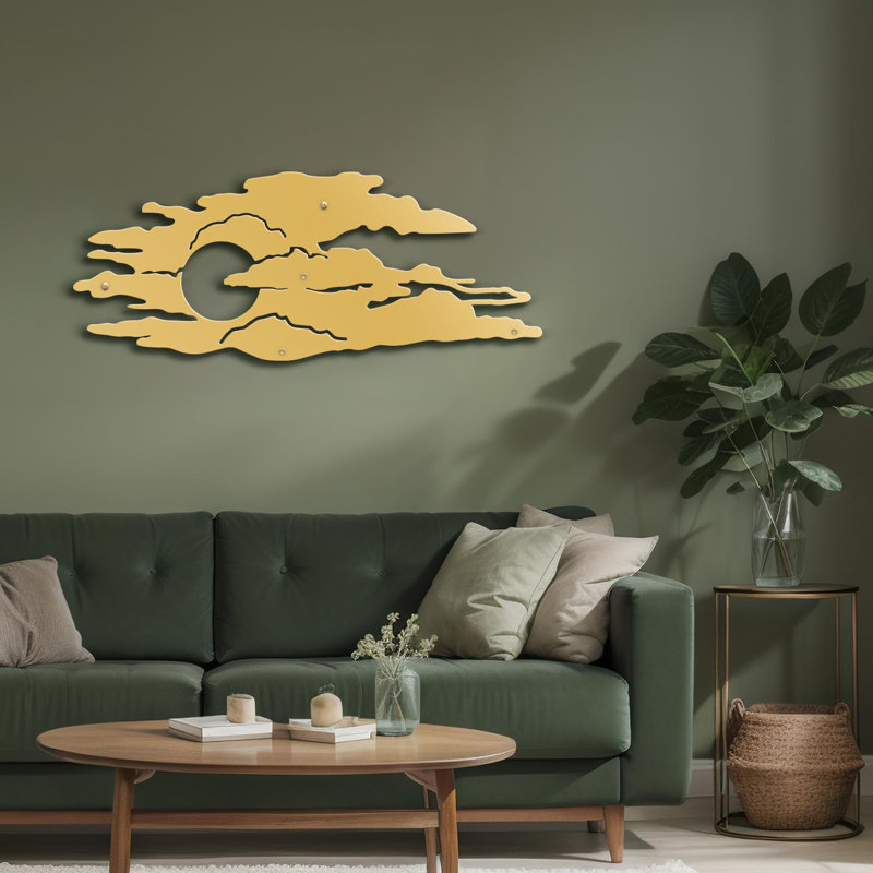 Abstrait abstrait nuage et lune, décoration murale abstraite moderne, décoration murale suspendue, Doré