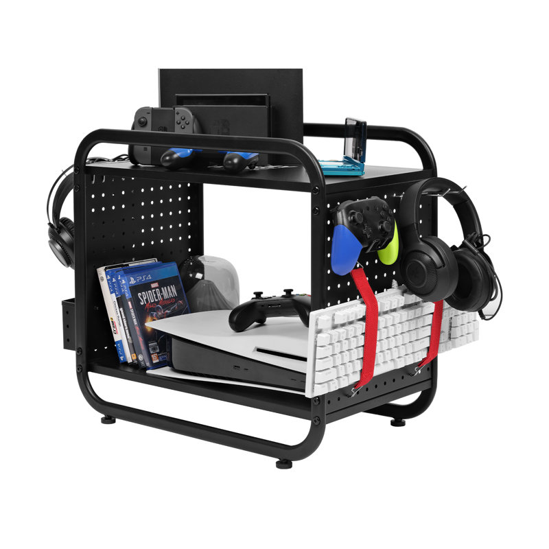 Tour de rangement à 2 niveaux pour console de jeux vidéo, blanc, Blanc