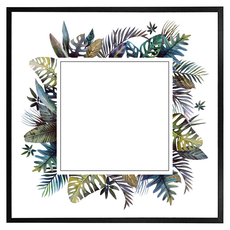 Addiline Square Tropical Border - Single Picture Frame Print, Black Framed, 61cm H x 61cm W x 4cm D