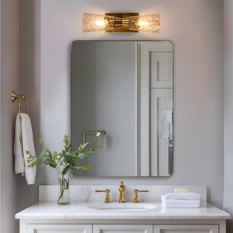 Inse Modern Rounded Rectangle Bathroom Vanity Mirror | Stainless Steel Frame, 36" x 24", Brushed Gold