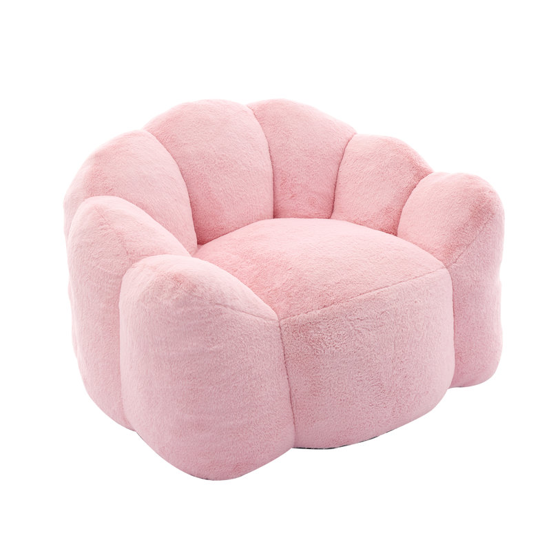 Ergonomic High-Density Foam Filled Lotus Style Compression Sofa Chair with Carry Handle, Pink Faux Fur