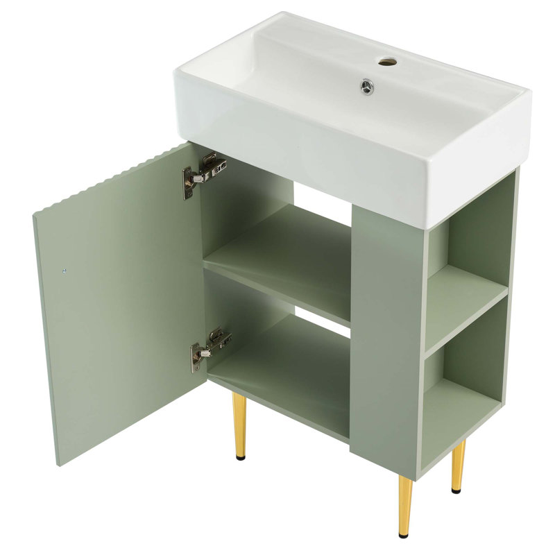 Meuble-lavabo 21,6 po, armoire combinée, meuble de rangement pour salle de bain, lavabo simple en céramique, rangement sur le côté droit