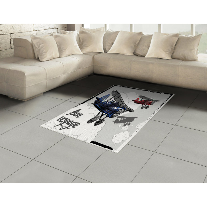 Airplane High Density Long Fiber Poly Threads Decorative Area Rug Carpet, Rectangle 4' x 5'8"
