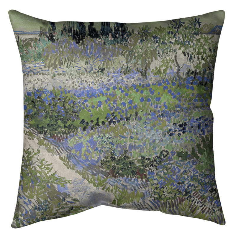 Coussin décoratif bluhender garten mit pfad, 16 po x 1 po, Bleu, Sergé de coton