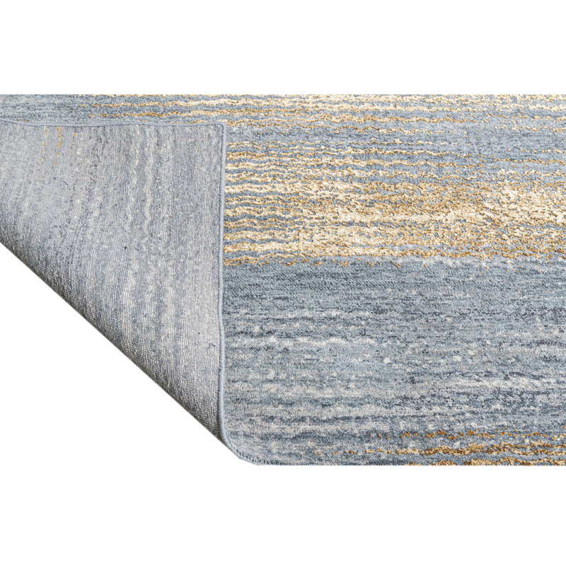 Hand Knotted Abstract Area Rug in Light Blue/Gold/Gray, Rectangle 10' x 14'