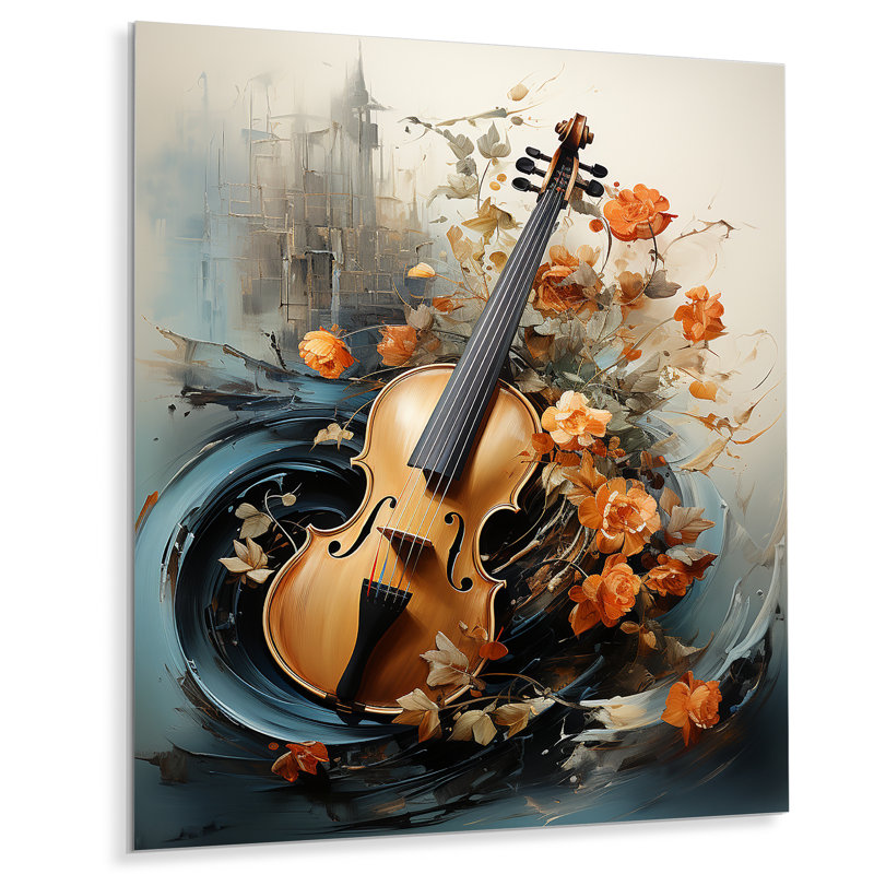Rétro musique violon mélodie II - musique, art mural en métal, H 40 po x l 30 po x P 1,5 po