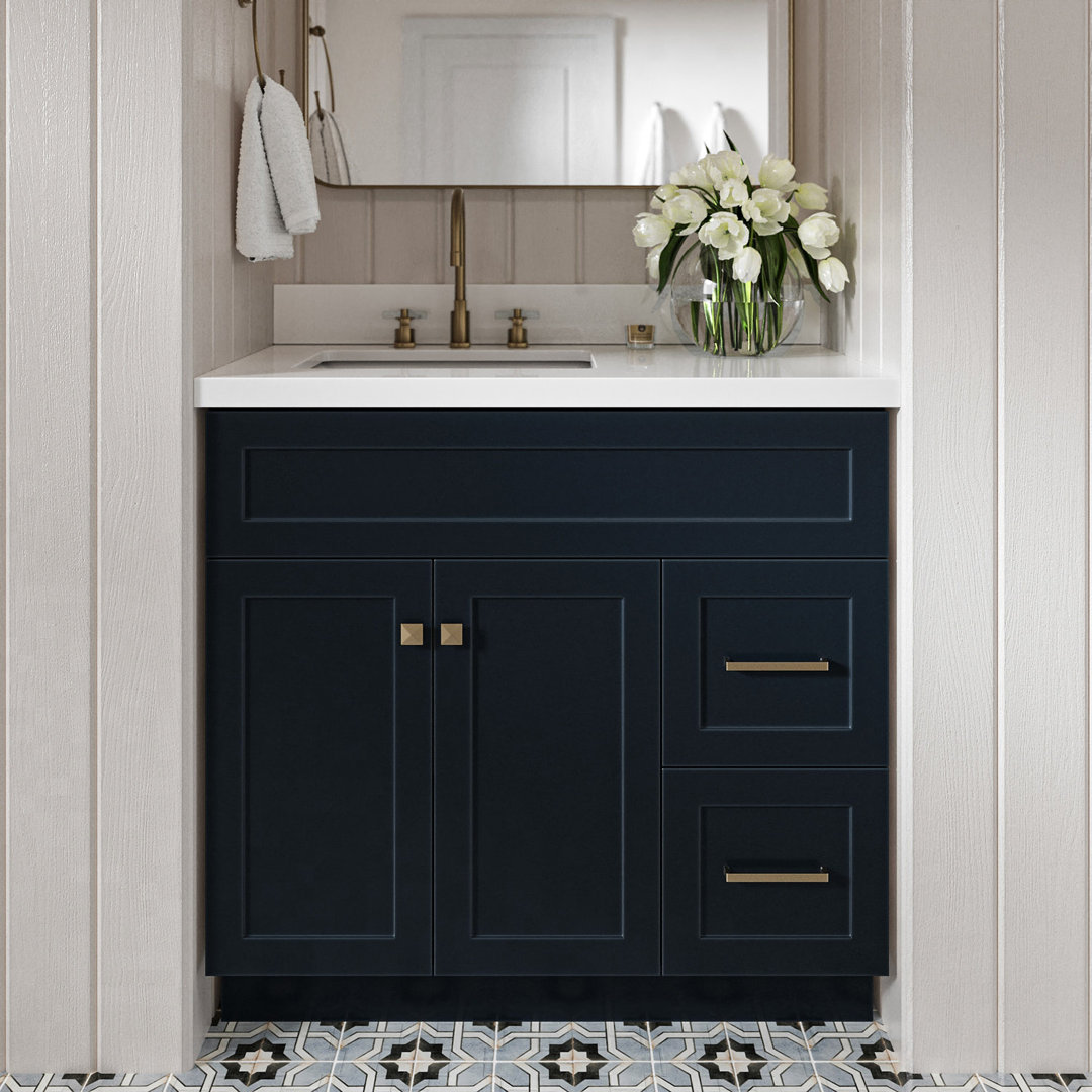 Hamlet 37'' Single Bathroom Vanity with White Quartz Top Red Barrel Studio® Base 