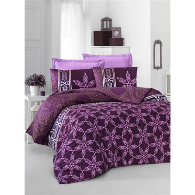 Sparnall Lilac/White Cotton Reversible Duvet Cover Set