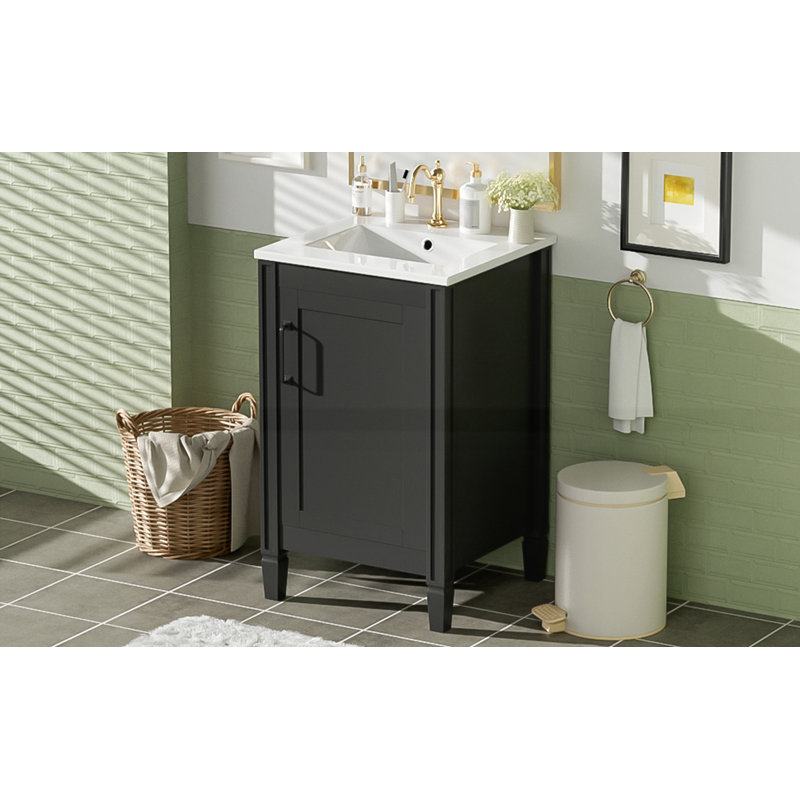 Meuble-lavabo de 20 po avec lavabo en céramique, Noir