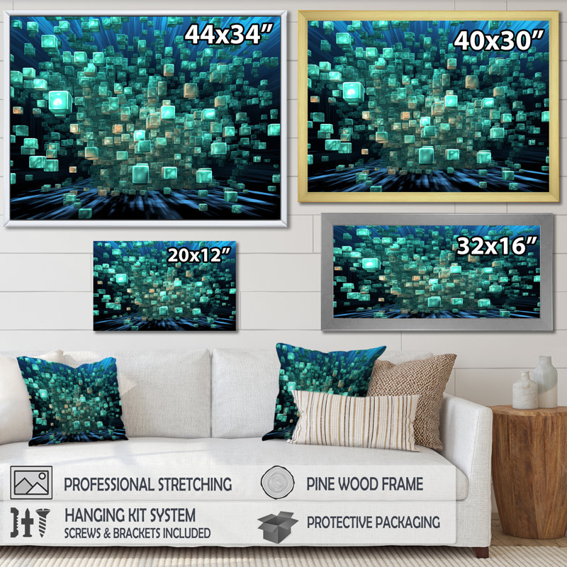 Matrix galaxie abstrait bleu foncé et turquoise - imprimé, Toile tendue, 30" H x 40" W
