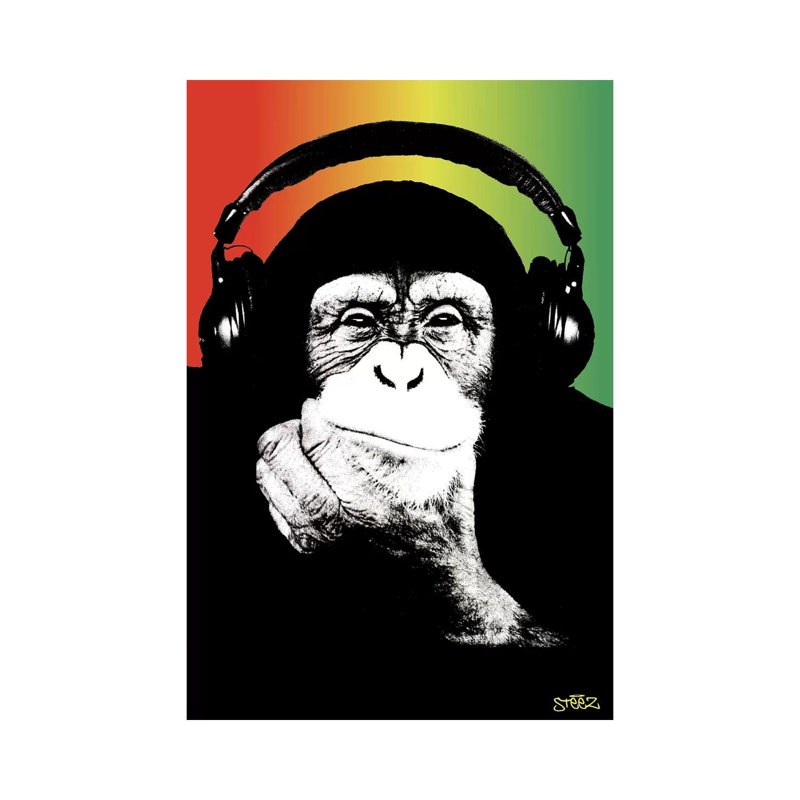 Monkey Headphones Rasta I by Steez - Wrapped Canvas Print, 152.5 cm H x 101.5 cm W