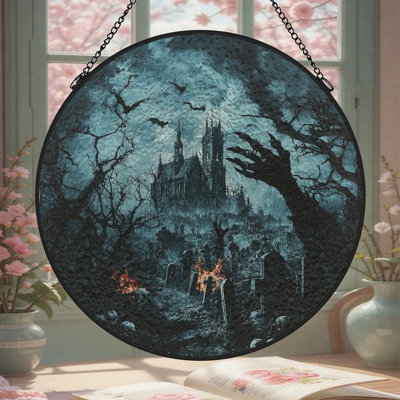 Panneau de vitrail Haunted Church Graveyard Night