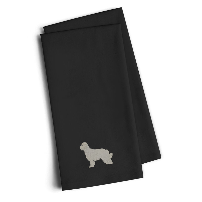 Cotton Embroidered Tea Towel Kitchen Towel, Black, 25" H x 16" W x 0.1" D