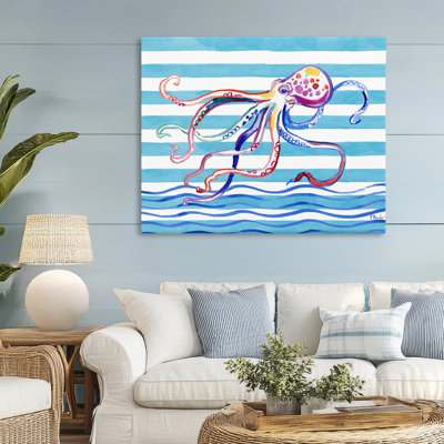 Brushed Octopus on Stripes Canvas, design by Paul Brent