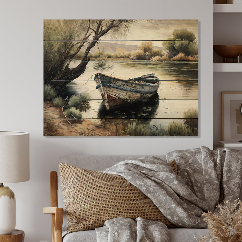 Reproduction d'art mural en bois de bateau de pêche Davisboro, H 16 po x l 32 po x P 1 po