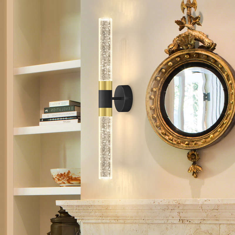 Black With Gold Crystal Wallchiere Led Warm Light Wall Sconces