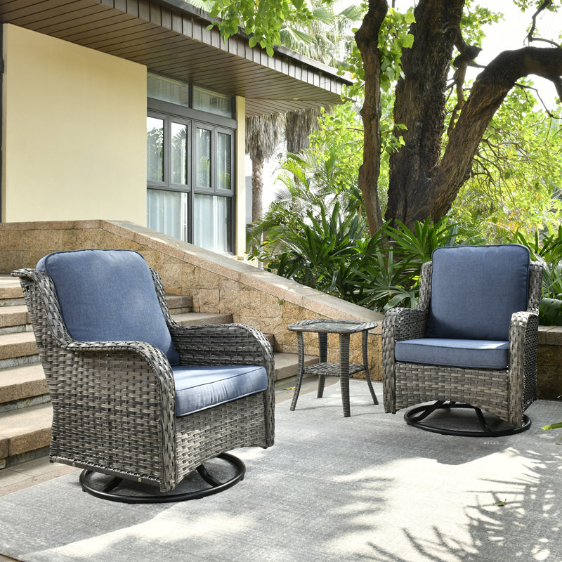 Licas Premium All-Weather Wicker 2 - Person Patio Conversation Set with Cushions, Demin Blue