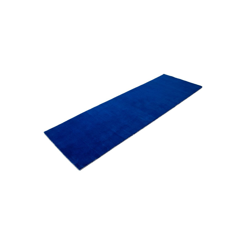 Solid Colour Wool Hand Woven Area Rug, Runners 80 x 300 cm, Blue / White / Grey
