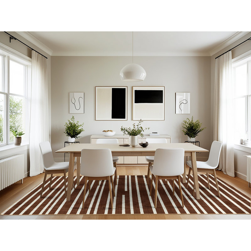 Machine Washable Horizontal Stripes Brown Area Rug, Rectangle 7' x 10'