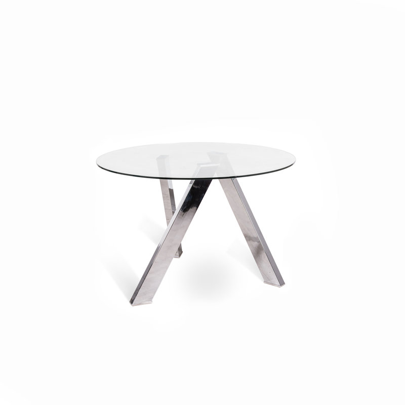 Tristani Round Glass Top Metal Base Dining Table, Chrome