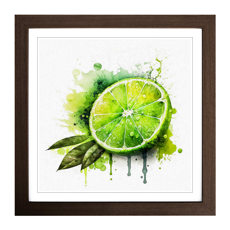 Lime Fruit Watercolour - Framed Print, Walnut