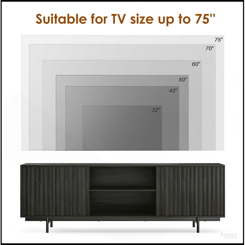 Mid Century Modern TV Stand for TVs Up to 75", Farmhouse Fluted TV Stand, Retro Wood TV Stand with Storage and Shelf, Entertainment Center with Pop-Up Doors for Living Room, Bedroom