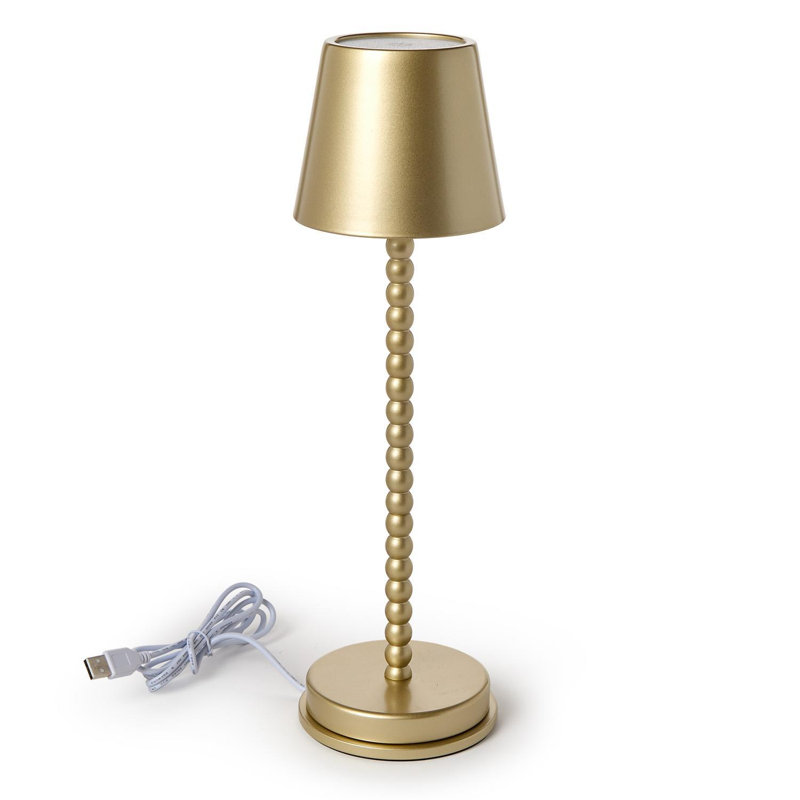 Lampe de table DEL sans fil à perles dorées, 37,5 cm de hauteur, en fer et aluminium, avec base de chargement, batterie 4000 mAh, 3 couleurs de luminosité.