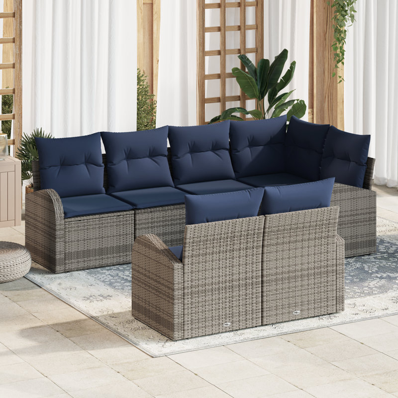 Ensemble de canapé de jardin vidaXL, Structure grise / coussin bleu marine