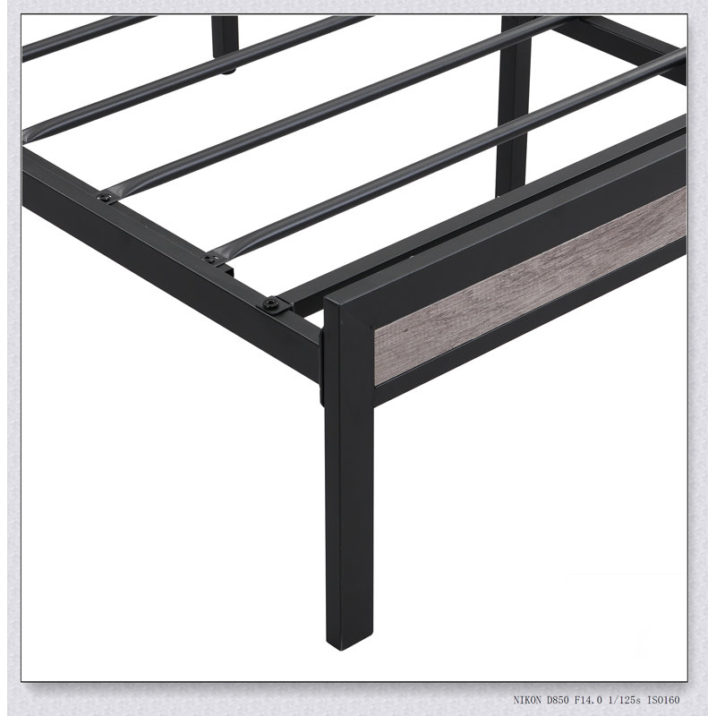 Base de lit plateforme avec tête de lit tapissier et USB, Noir / beige / gris, Grand