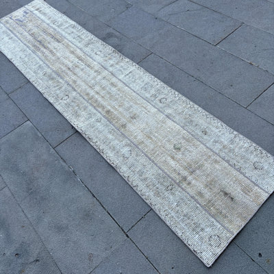 Antique Turkish Oushak Soft Washable Patchwork Runner Rug in Warm Beige Tone for Kitchen