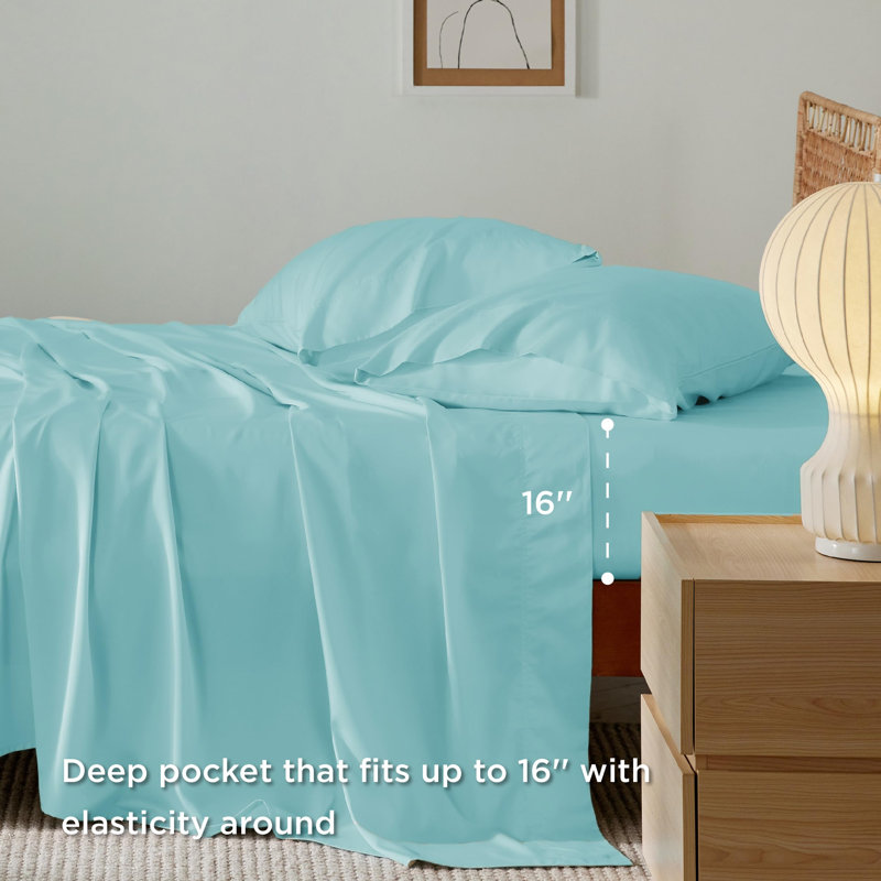 Essential Collection Cooling Rayon Derived from Bamboo Sheet Set, Queen Sheet Set with 2 Pillowcases, Blue Tint