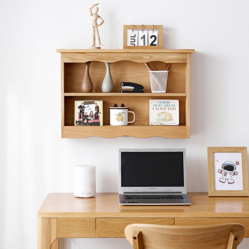 27.56" Japanese minimalist brown oak solid wood wall-mounted hanging cabinet, sideboard wall storage cabinet