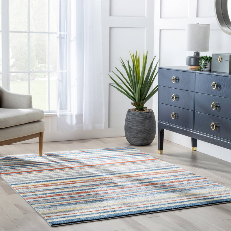 Leona Striped Synthetic Area Rug, Rectangle 120 x 160cm