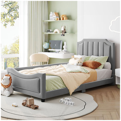 Upholstered Daybed with Classic Stripe Shaped Headboard