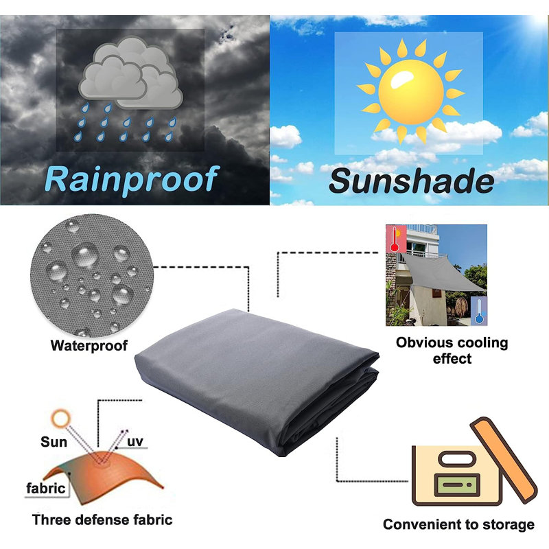 Waterproof Rectangle Shade Sail, Dark Gray, 10 ft x 8 ft