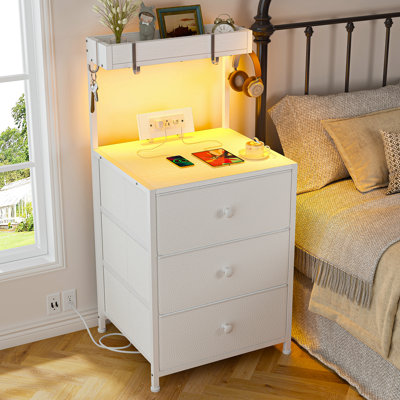 Tall Nightstand With Charging Station And Led Lights Nightstand With 3 Drawers And Shelves Bedside Table With Usb Ports And Outlets(set of 2)