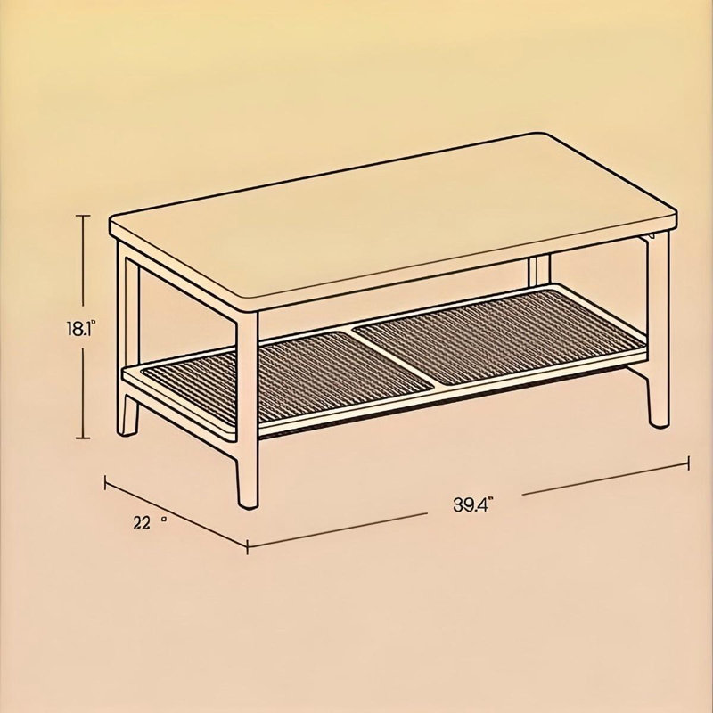 Table basse avec tablette de rangement Alaura, Chêne, H 18,1 po x l 39,4 po x P 21,7 po